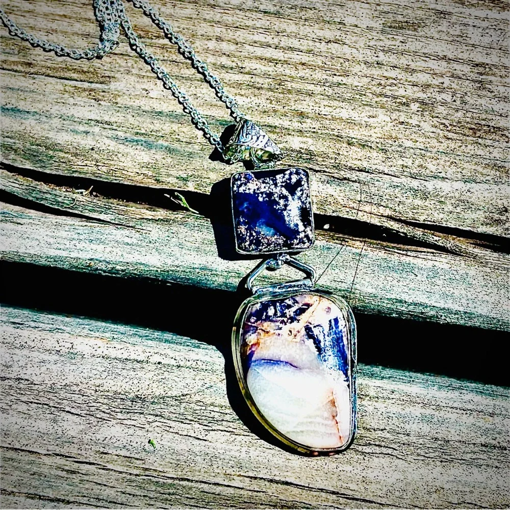 New Handmade Artisan Amethyst Dendritic Agate 925 Sterling Silver Mined Necklace